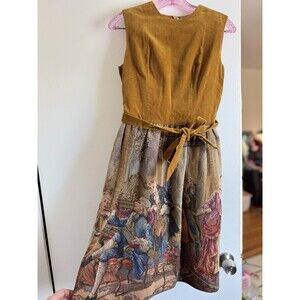 Vintage 60s Velvet Bodice Quilted Skirt Dress Belt Gown Unique Royal Queen Sz 11